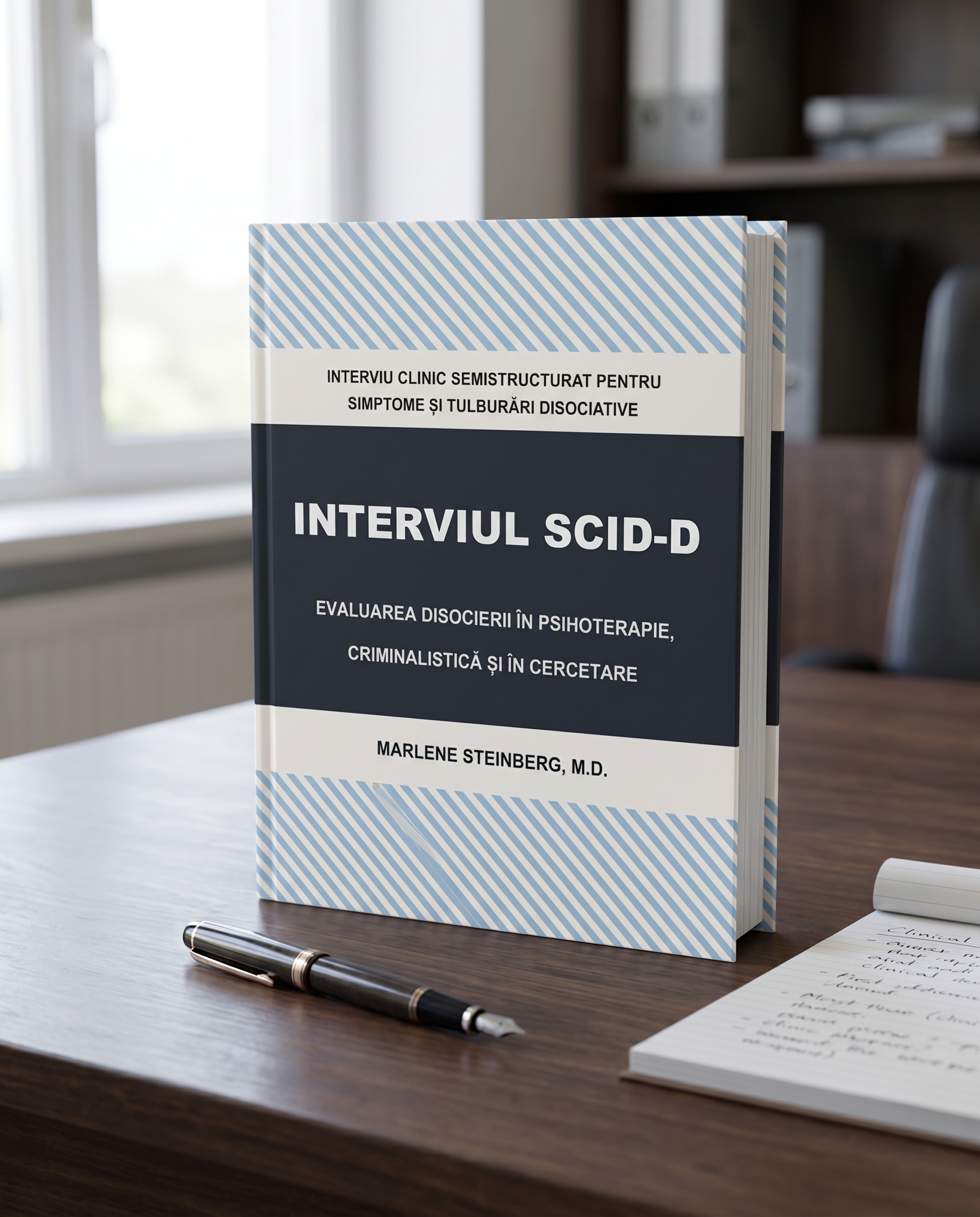 Interviul SCID-D pe birou, alături de un carnet de notițe